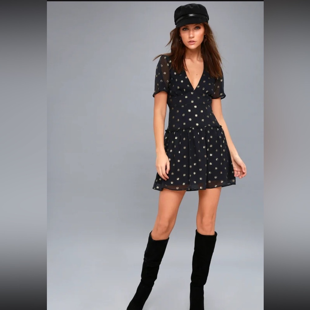 Lulus Black with Gold Open Back Dress - Size Small